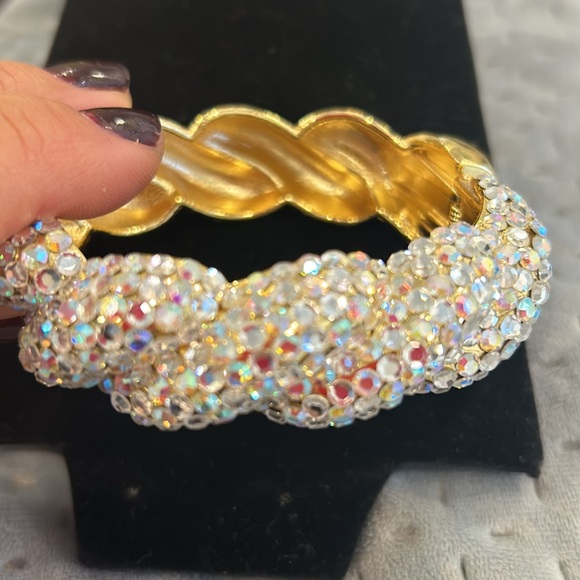 Aurora Borealis Crystal With Gold Rope Style Hinged Bracelet-boutique - Picture 4 of 12